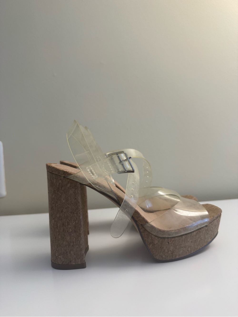 Limelight Clear PVC Cork Platform Heels